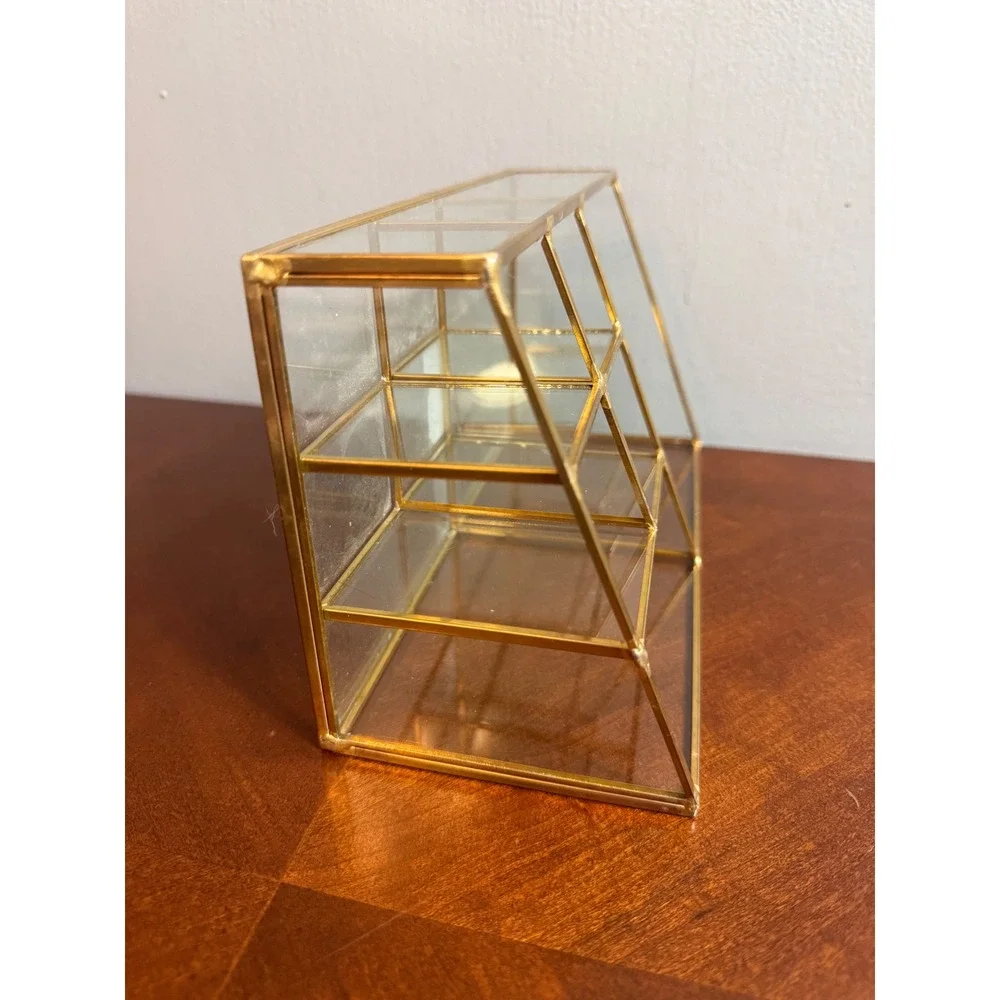 Vintage Gold Glass Makeup Organizer Vanity Storage Caddy Tiered 6Compartment